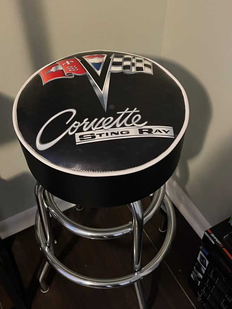 C8 Corvette Sting Ray Black & White Vintage Style Stool